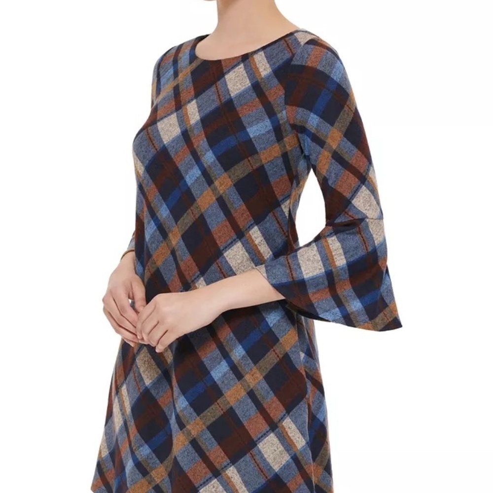 Jessica Howard Plaid Bell-Sleeve A-Line Dress, Small, NWOT